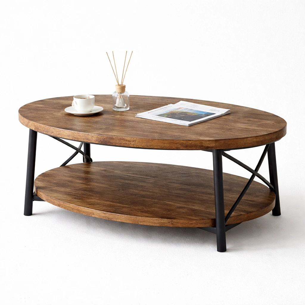 Couchtisch Oval mit Ablage Braun 110x60 cm-{nestexo}