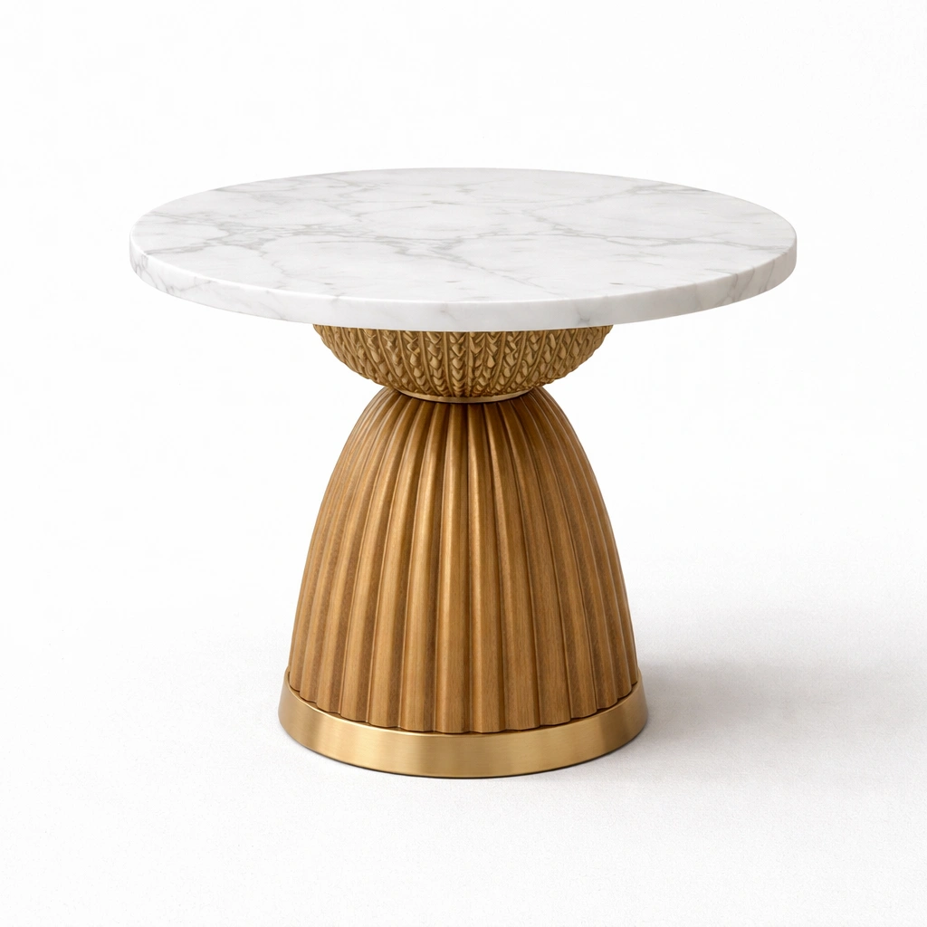 Beistelltisch Rund Marmoroptik Weiss Gold 80 cm-{nestexo}