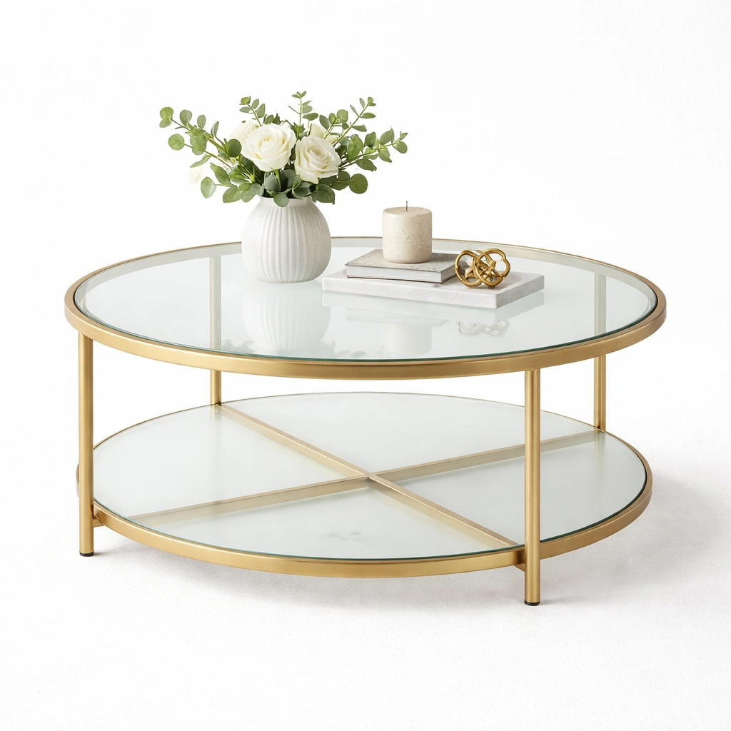 Couchtisch Glas Rund Gold 90 cm-{nestexo}