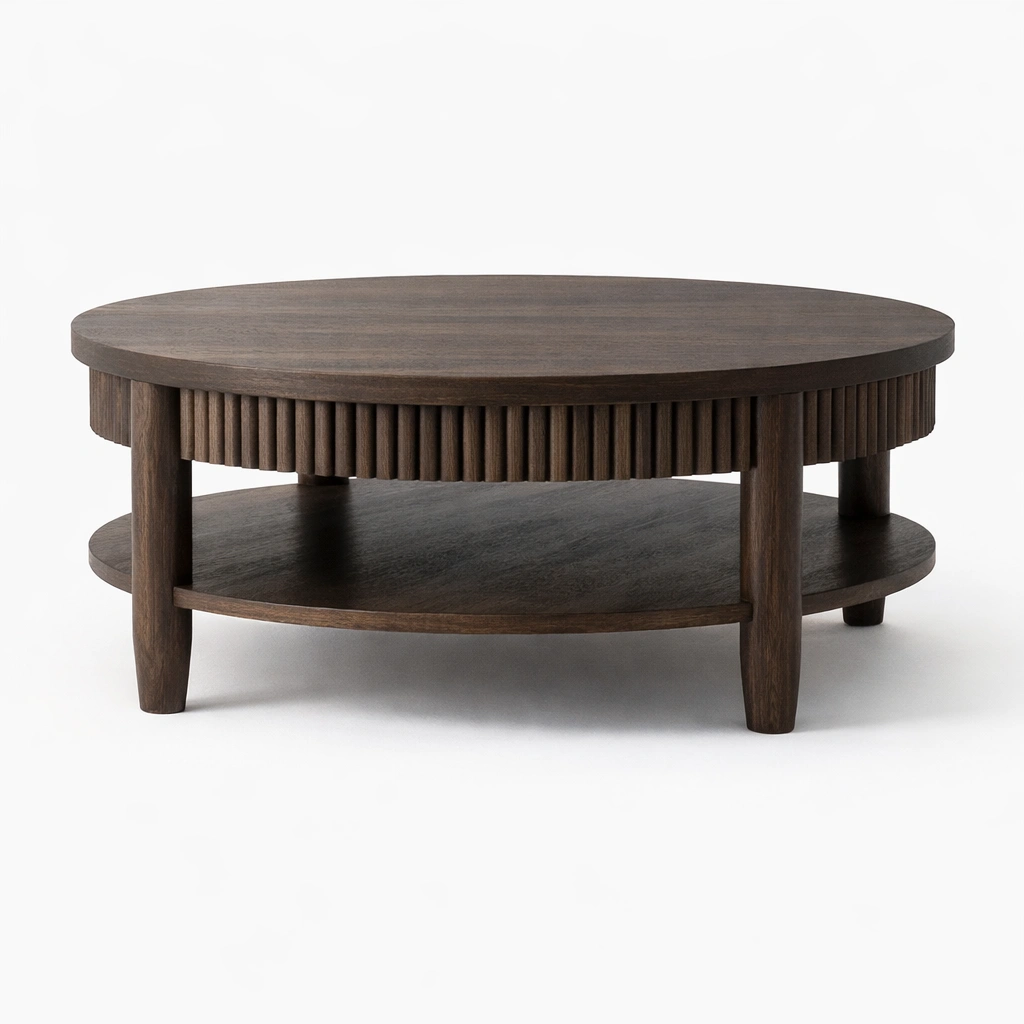 Couchtisch Rund Holz Modern Dunkelbraun 100 cm-{nestexo}