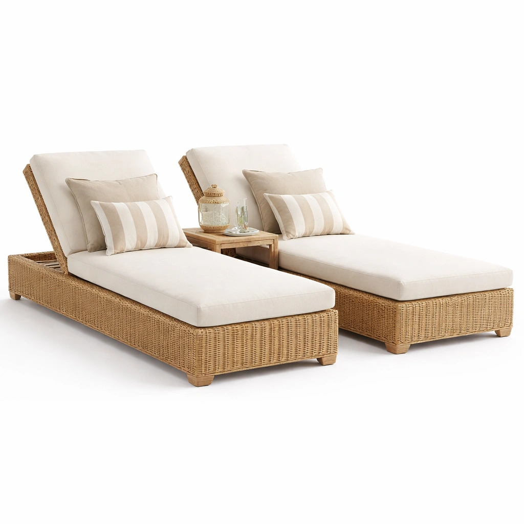 Garten Liege Set Rattan Beige 2 Teilig 200 cm-{nestexo}