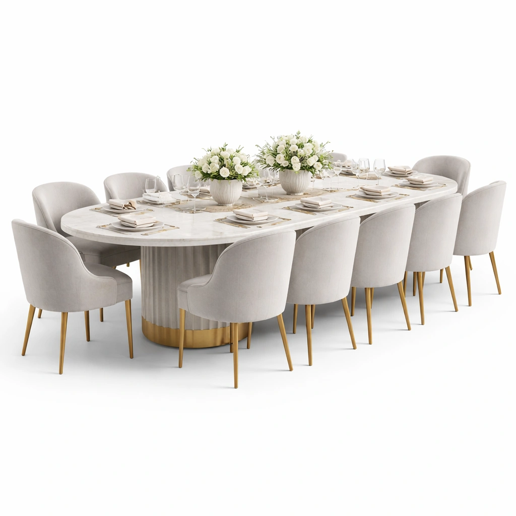 Esstisch Set Modern Weiss Gold 10 Stuehle 240 cm-{nestexo}