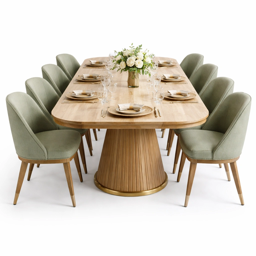 Esstisch Set Holz Natur Gruen 8 Stuehle 220 cm-{nestexo}
