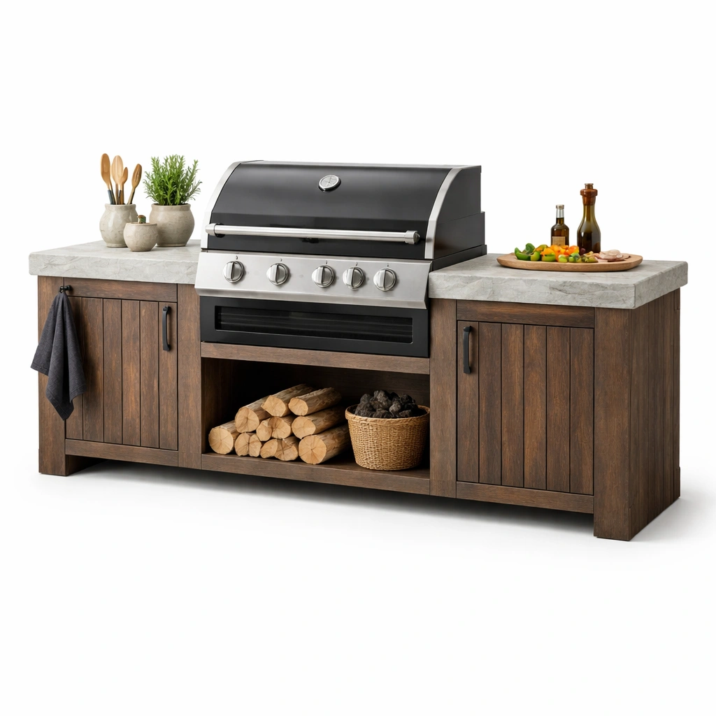 Outdoor Grillstation Holz Steinoptik Braun 200 cm-{nestexo}