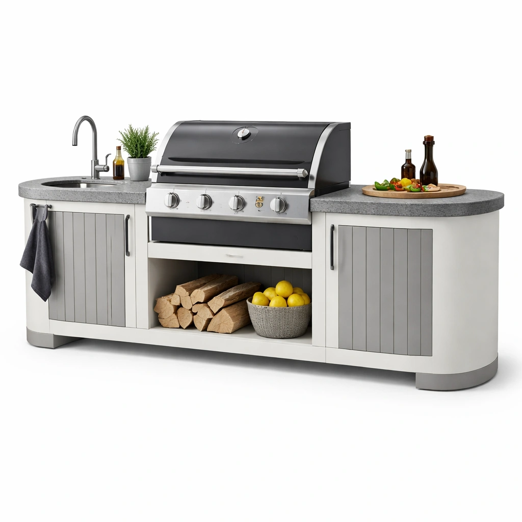 Outdoor Grillstation mit Spuele Grau 4 Brenner 215 cm-{nestexo}