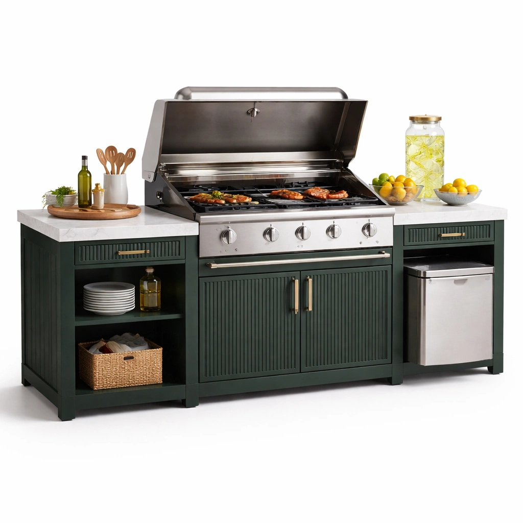 Outdoor Grillstation Gruen Edelstahl 5 Brenner 230 cm-{nestexo}