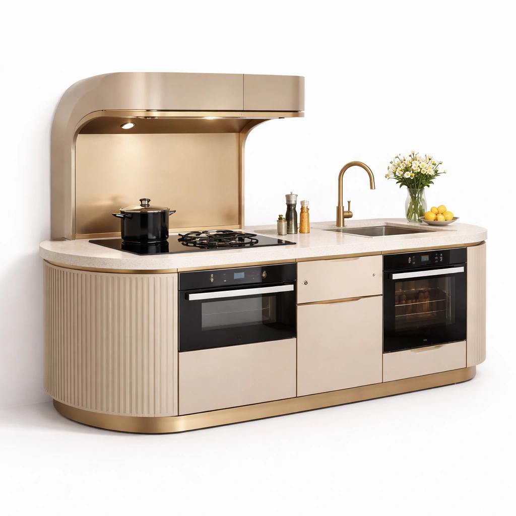 Design Kuechenblock Beige Gold 220 cm-{nestexo}