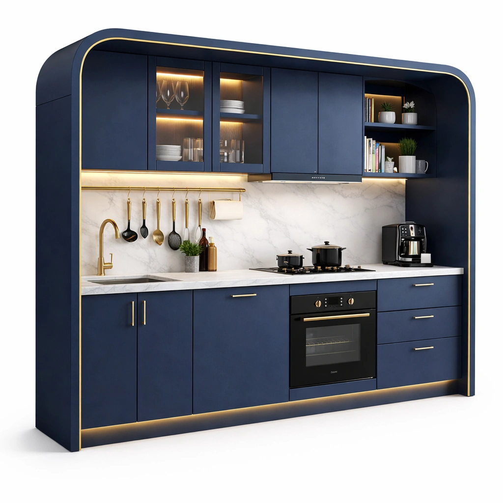 Kuechenblock Modern Blau 230 cm-{nestexo}