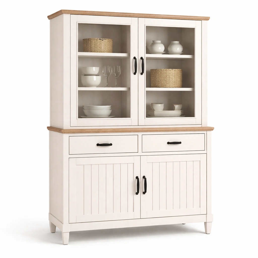 Vitrinenschrank Landhaus Weiss Glas 110 cm-{nestexo}