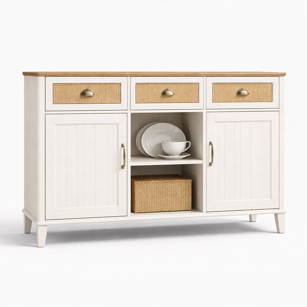 Sideboard Landhaus Weiss Holz 140 cm-{nestexo}