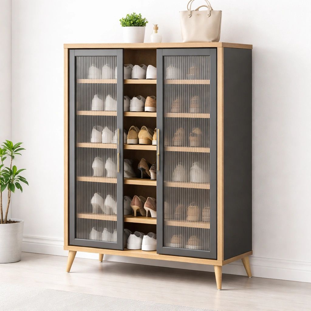 Schuhschrank Modern Holz Schwarz 120 cm-{nestexo}