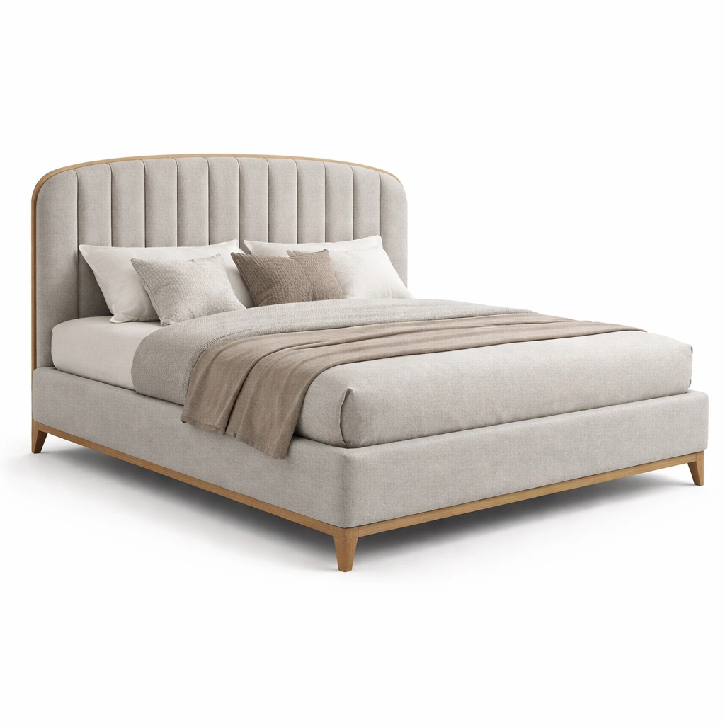 Gepolstertes Bett Beige mit Holzrahmen-roomaroa