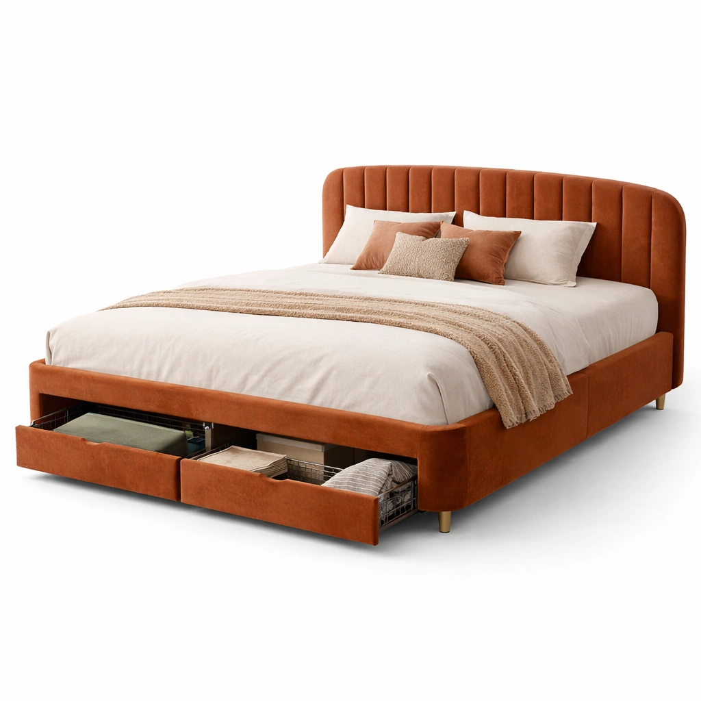 Gepolstertes Bett Rostfarben mit Stauraum-roomaroa