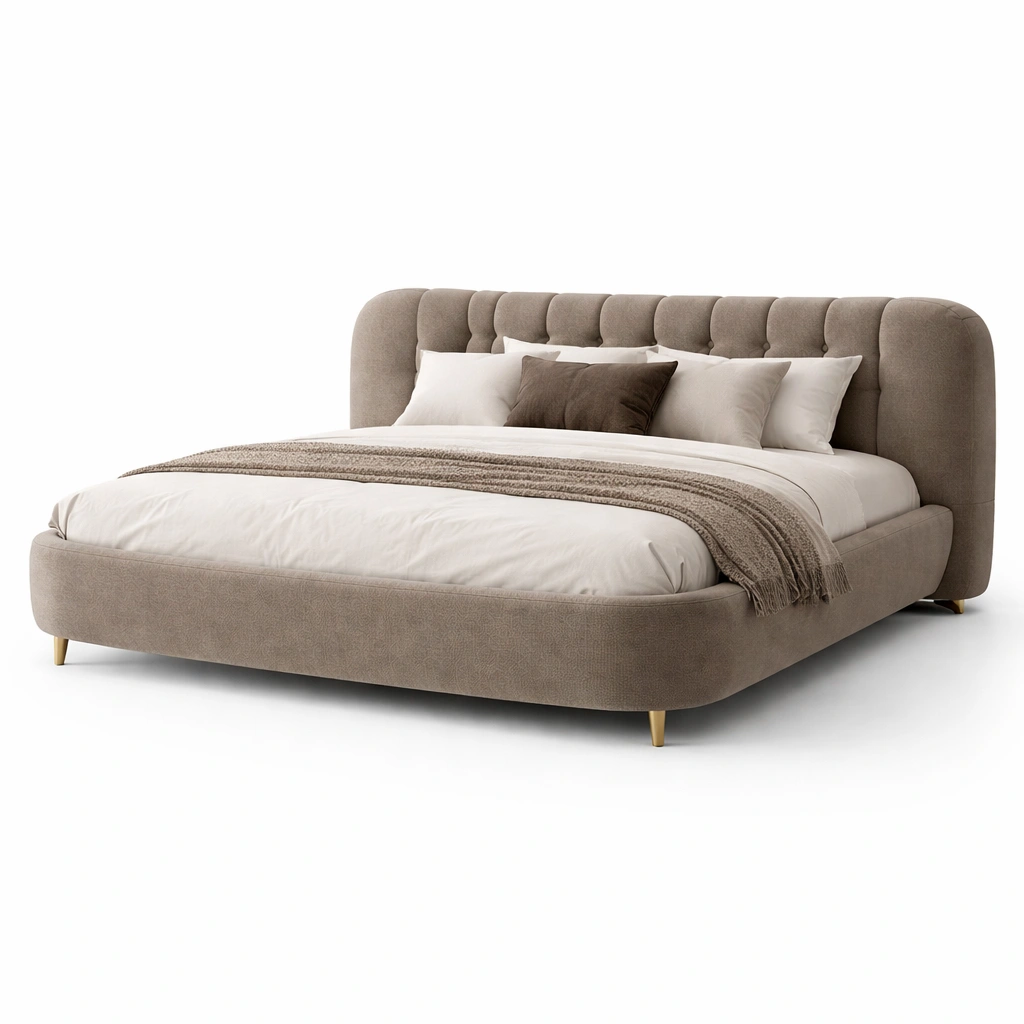 Gepolstertes Bett Taupe mit Runddesign-roomaroa