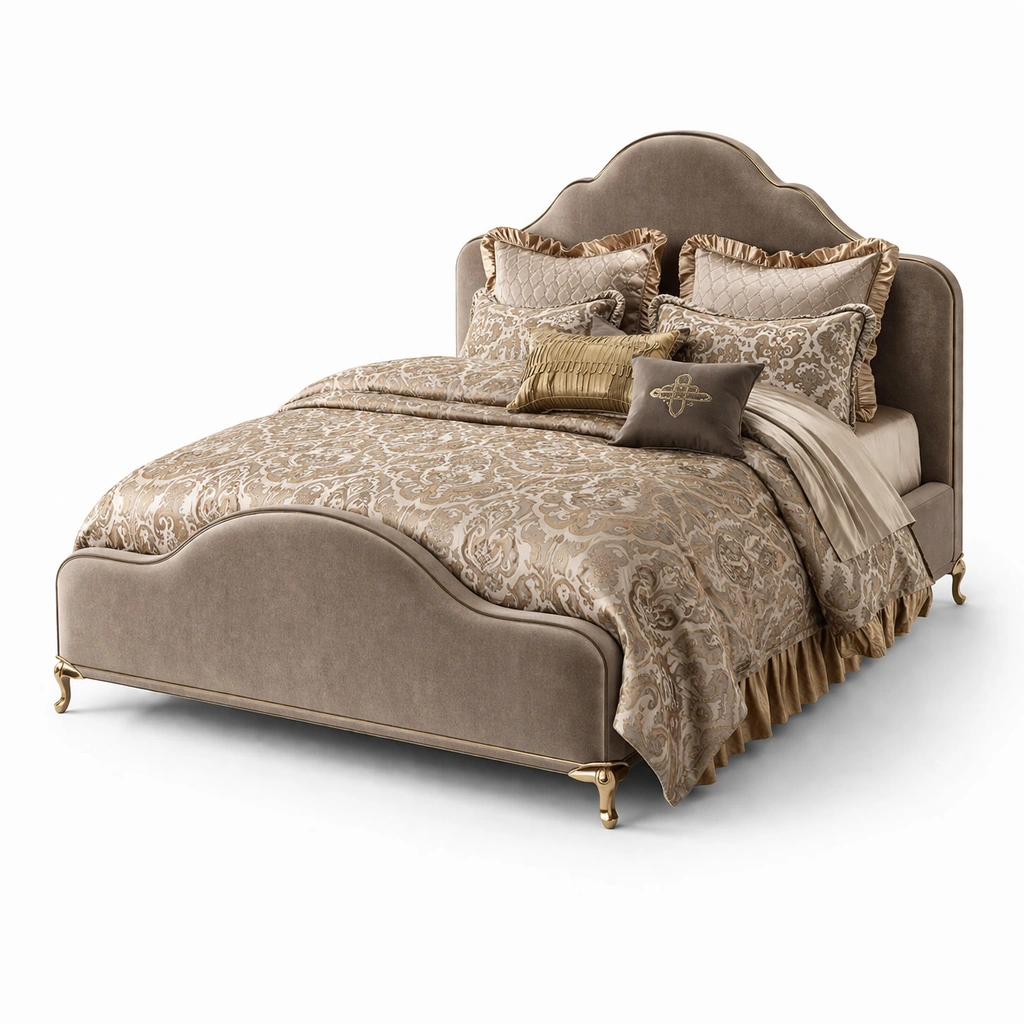 Klassisches Polsterbett Beige mit Ornamentdesign-roomaroa