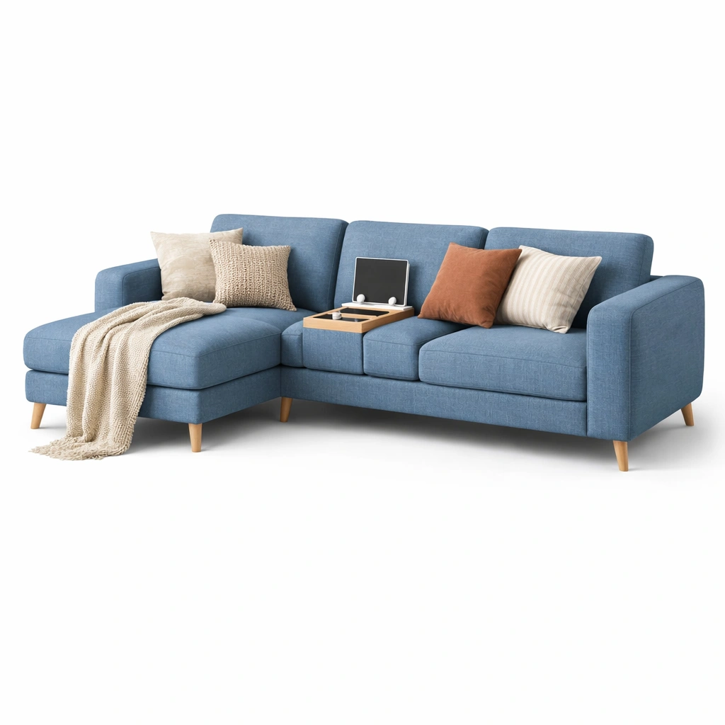 Ecksofa Blau mit integriertem Tablett-roomaroa