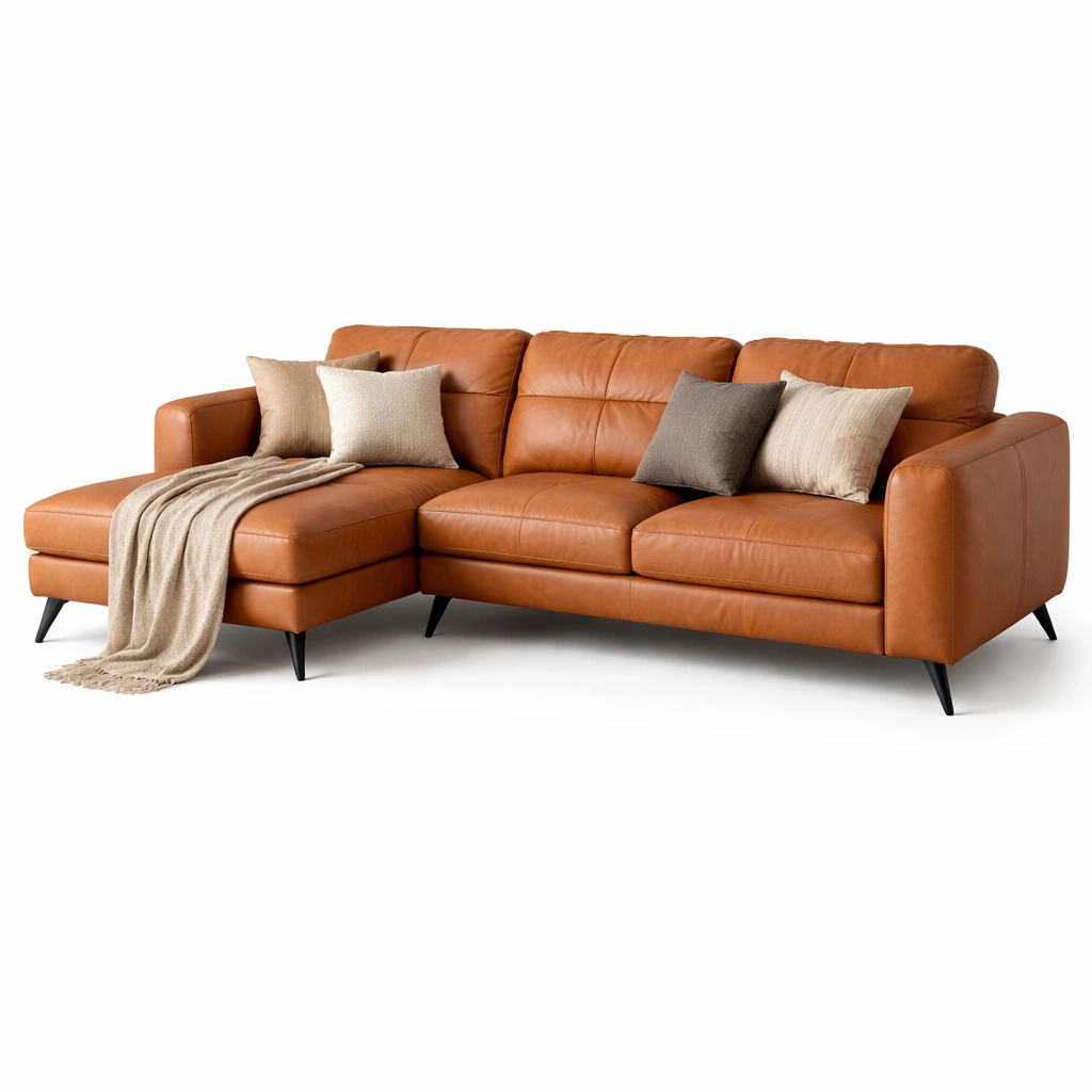 Ecksofa Braun in Lederoptik mit Chaiselongue-roomaroa