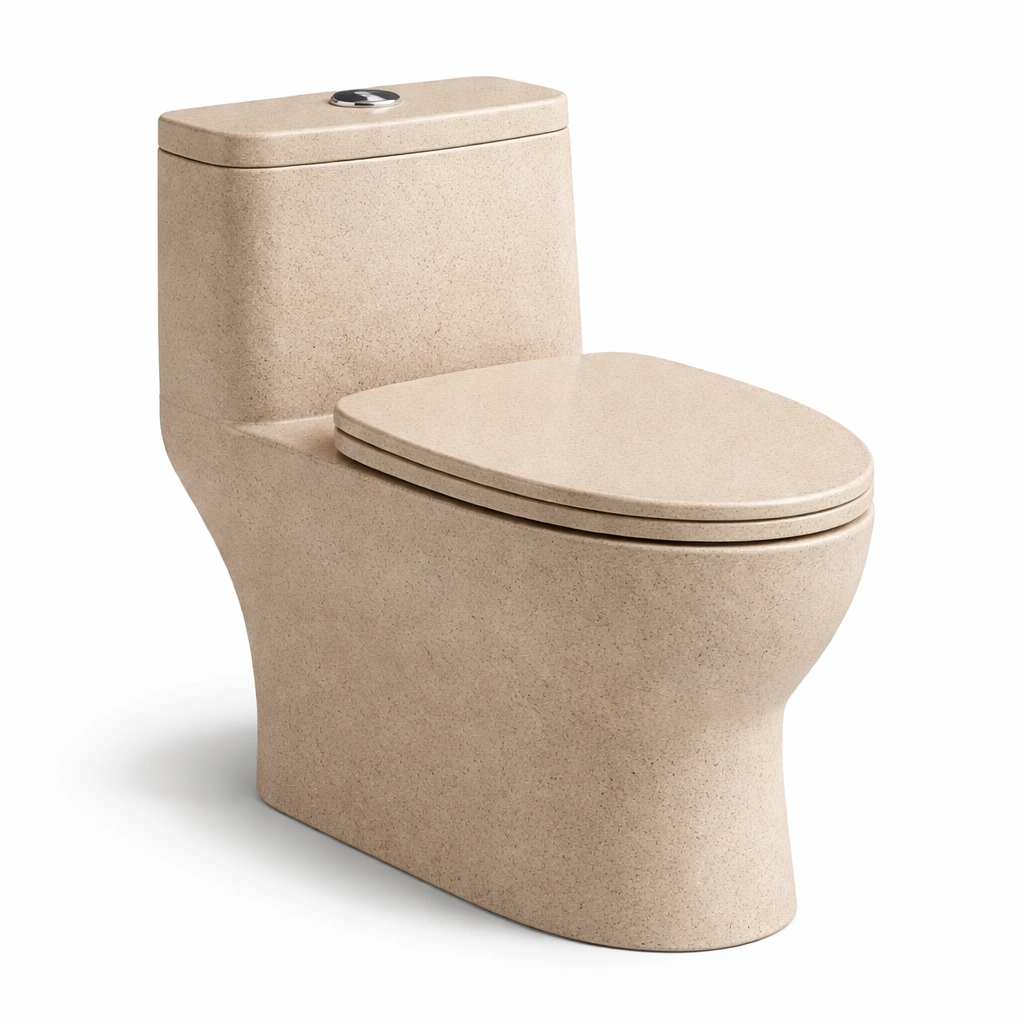 WC Standtoilette Beige Steinoptik Modern-roomaroa