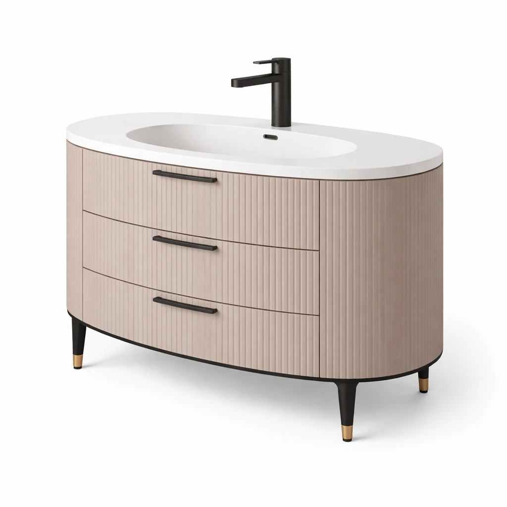 Waschbeckenunterschrank Beige mit Keramikbecken Modern-roomaroa