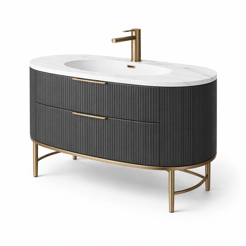 Waschbeckenunterschrank Grau mit Marmorplatte Elegant-roomaroa