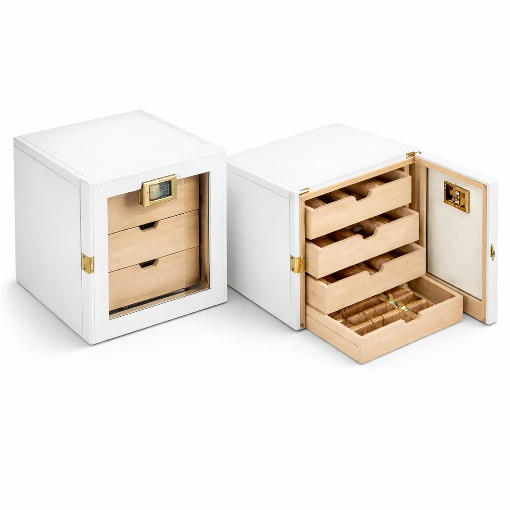 Zigarren Humidor Wei? mit Glasfront und Schubladen-roomaroa
