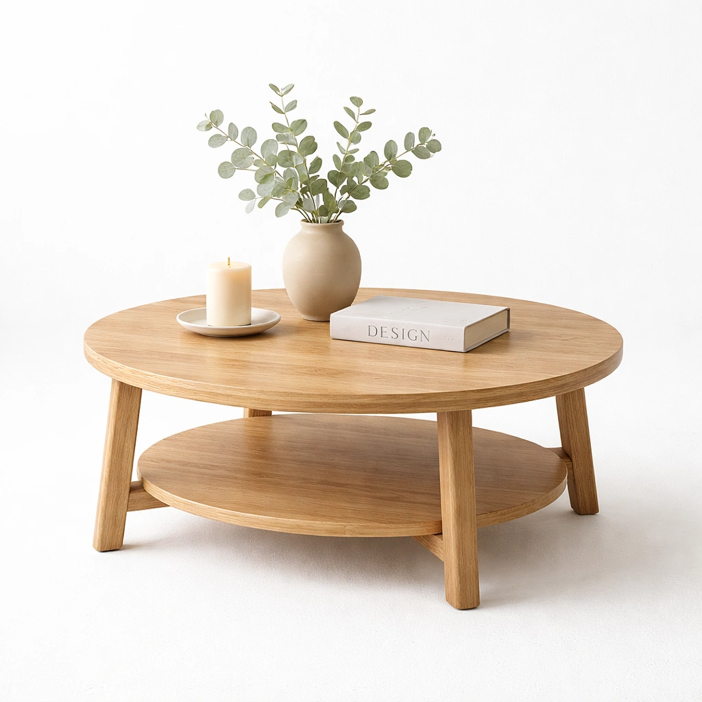 Runder Couchtisch Eiche mit Ablage-roomaroa