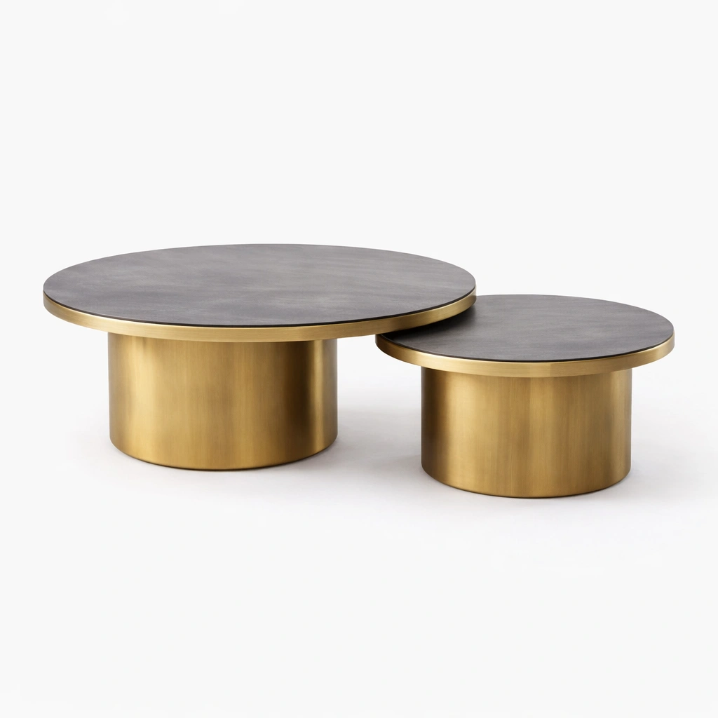 Set Couchtisch Gold Metall mit dunkler Platte-roomaroa