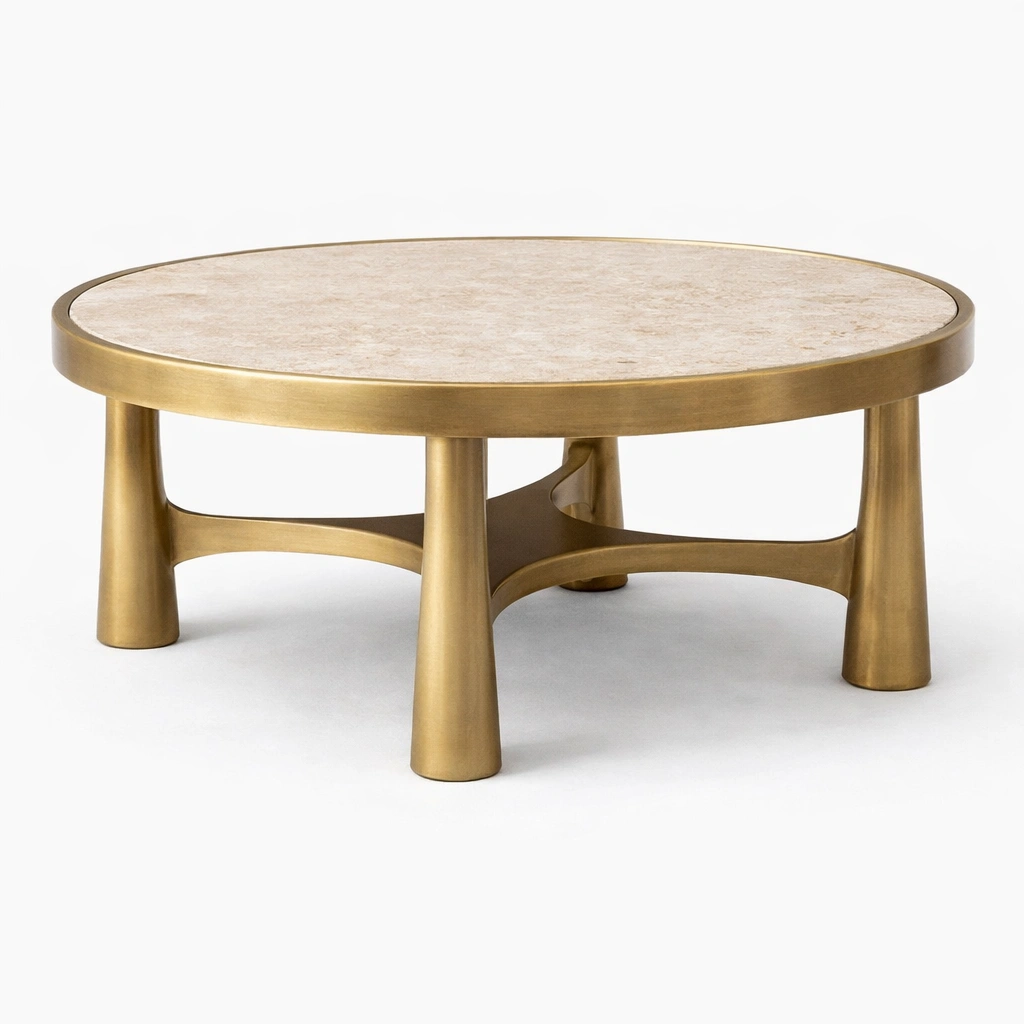 Runder Couchtisch Gold mit Steinplatte-roomaroa