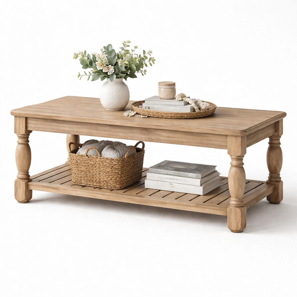 Rechteckiger Couchtisch Holz mit Ablagefach-roomaroa