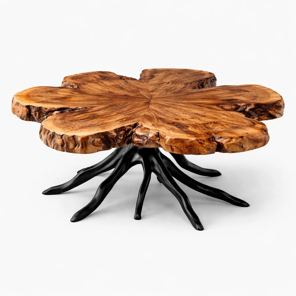 Designer Couchtisch Wurzelholz mit Metallgestell-roomaroa