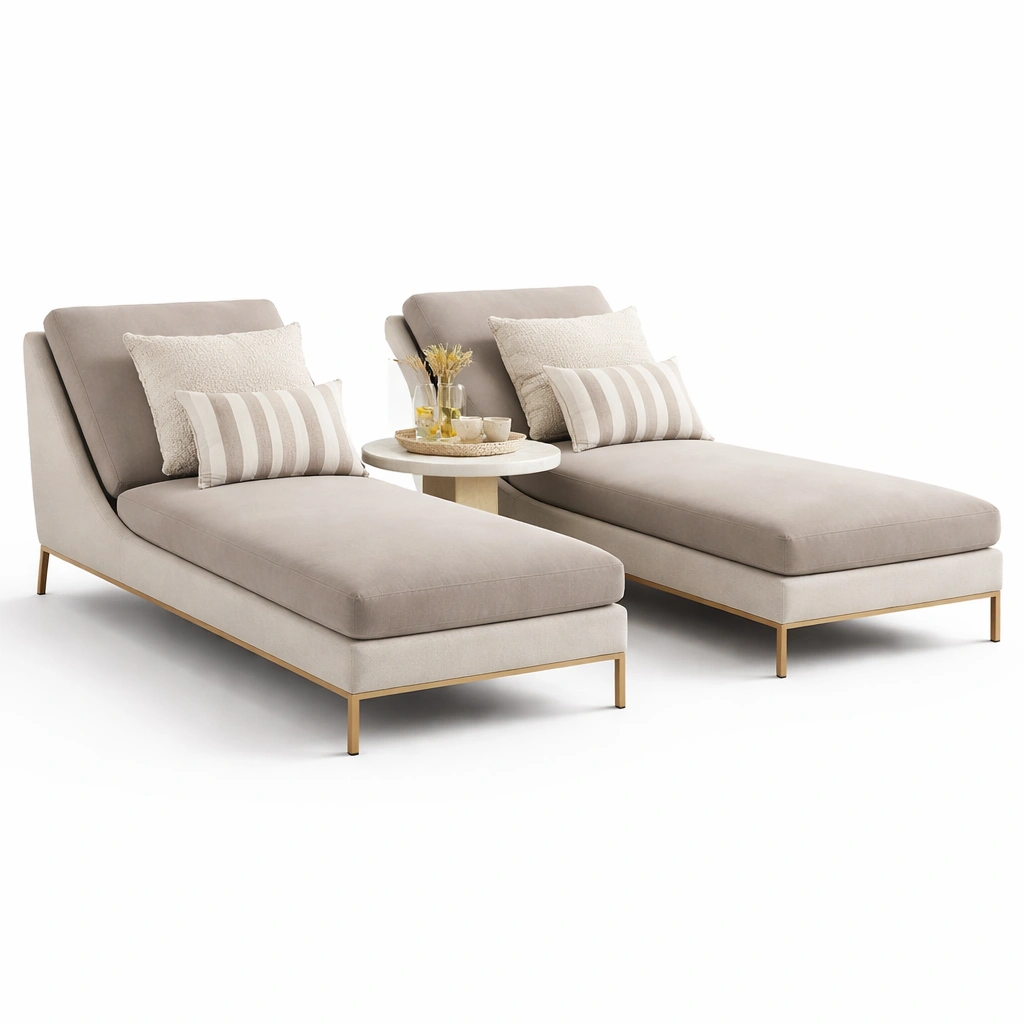 Doppel Sonnenliege Beige mit Metallrahmen-roomaroa