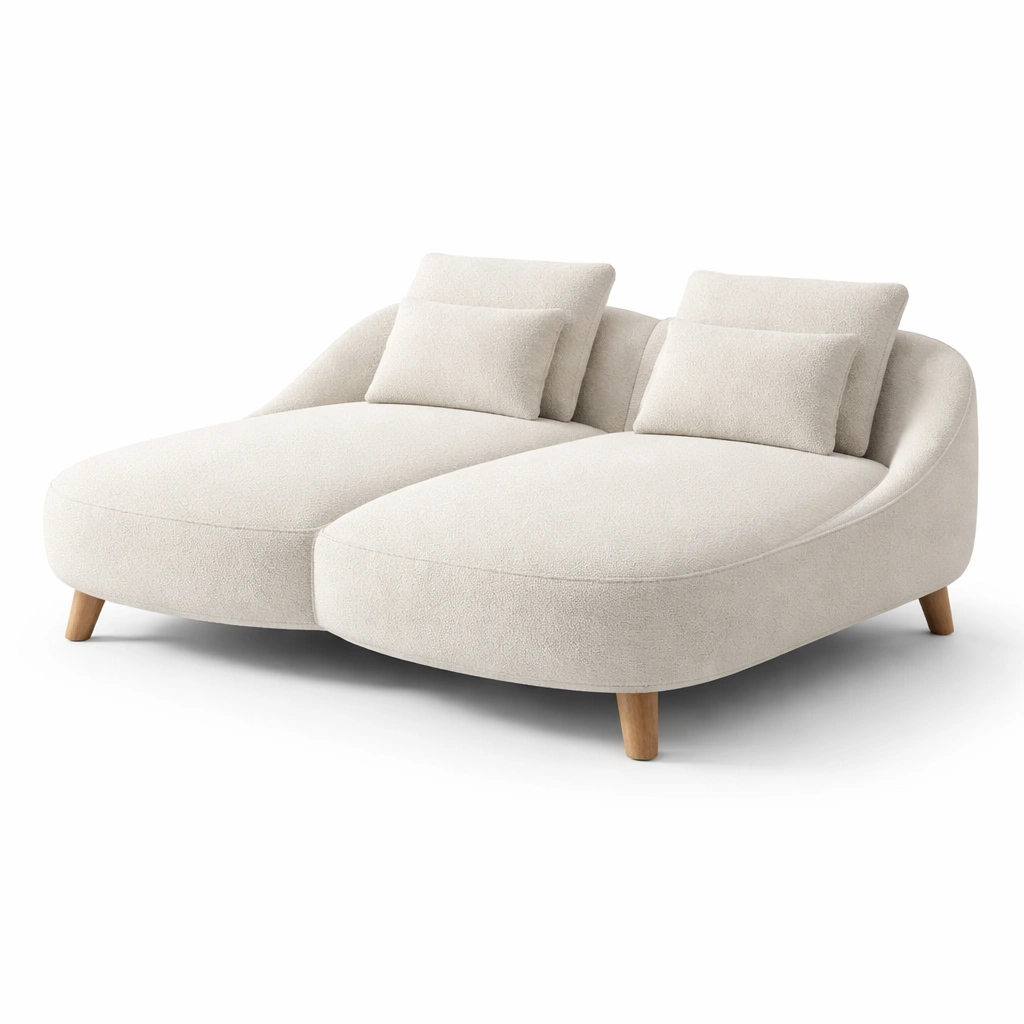 Designer Doppel Liege Creme mit Holzf?en-roomaroa