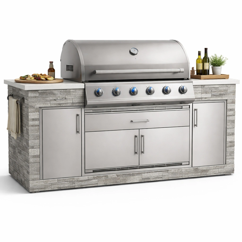 Outdoor Grillstation Edelstahl Silber mit Stauraum-roomaroa
