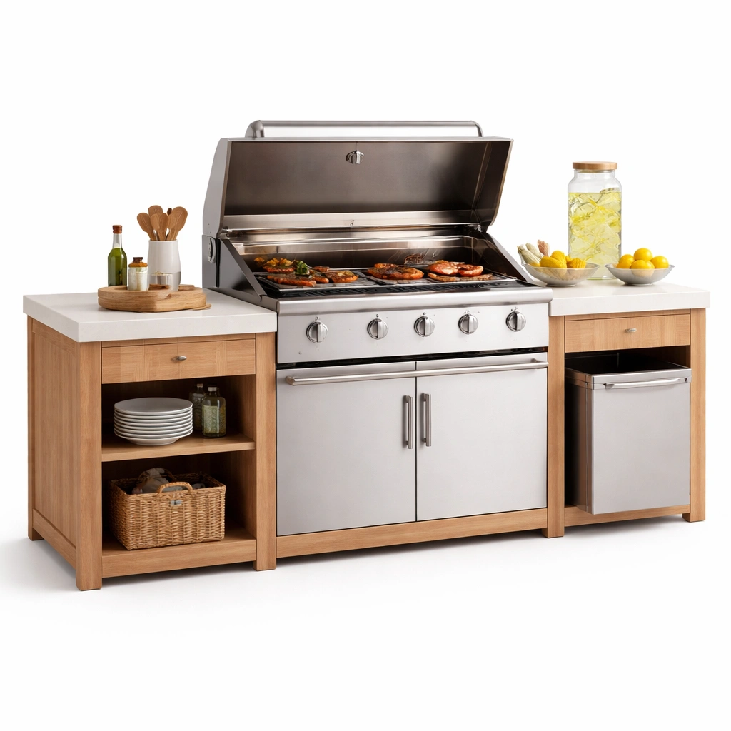 Grillstation Holz Edelstahl Natur mit Arbeitsfl?che-roomaroa
