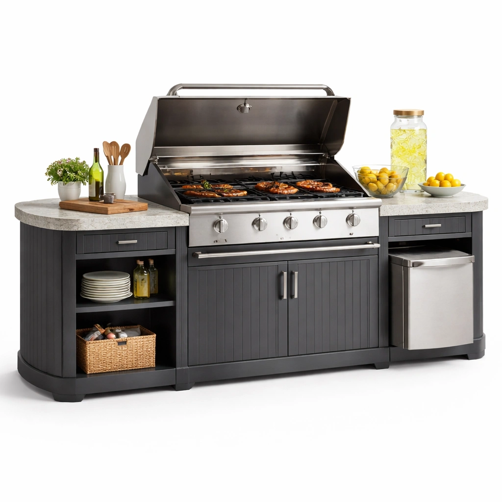 Grillstation Anthrazit mit Edelstahl Grill und Stauraum-roomaroa