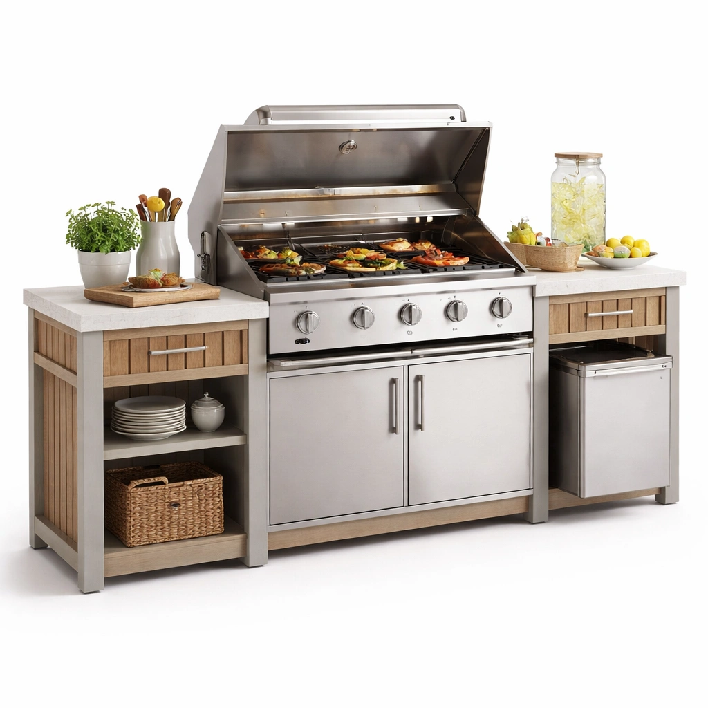 Grillstation Edelstahl Holz kombiniert mit Stauraum-roomaroa