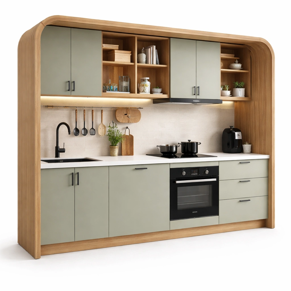 Einbaukche Grn Natur mit Holzrahmen-roomaroa