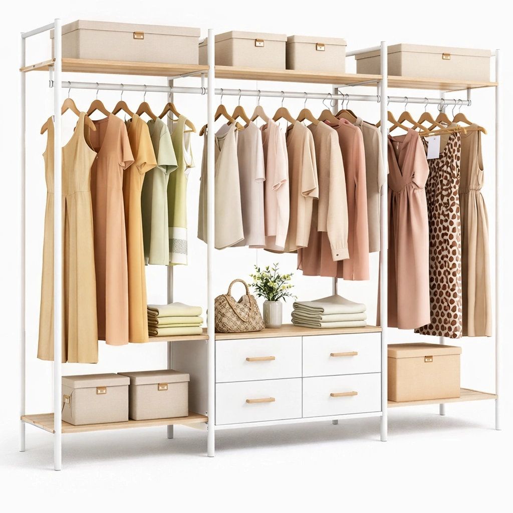 Offenes Kleidersystem Wei? mit Holzablagen-roomaroa