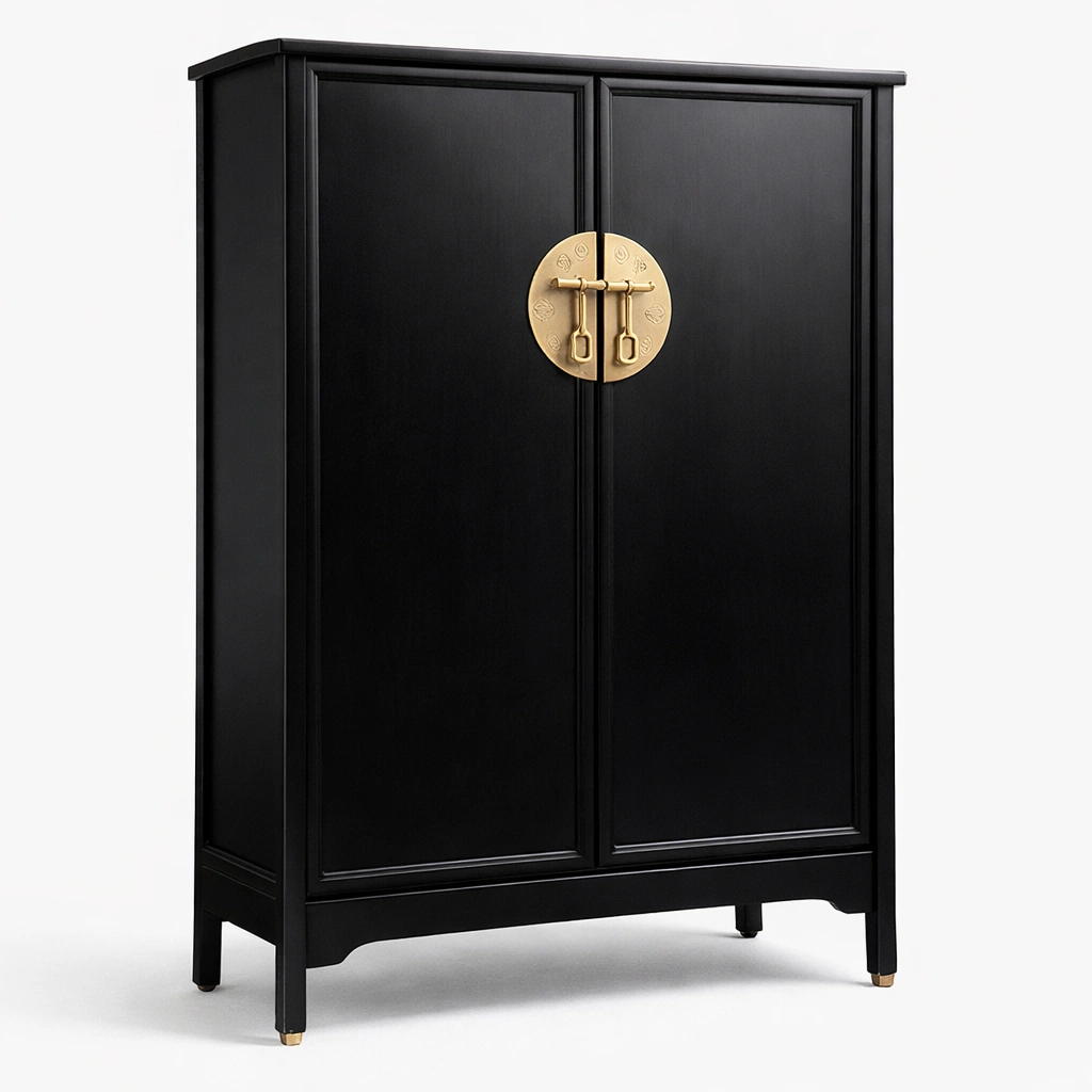 Klassischer Kleiderschrank Schwarz mit Metallgriffen-roomaroa