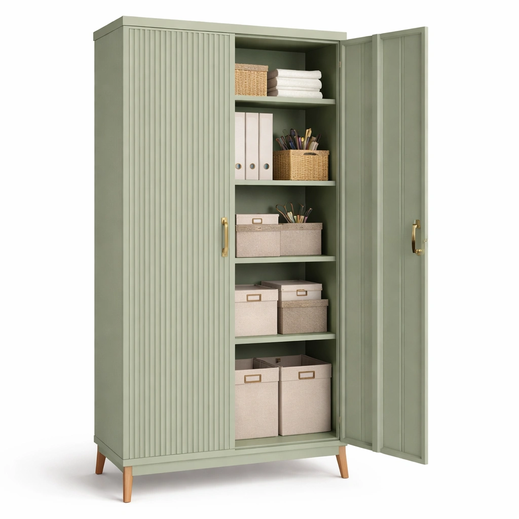 Hochschrank Grn mit Tren und Regalb?den-roomaroa