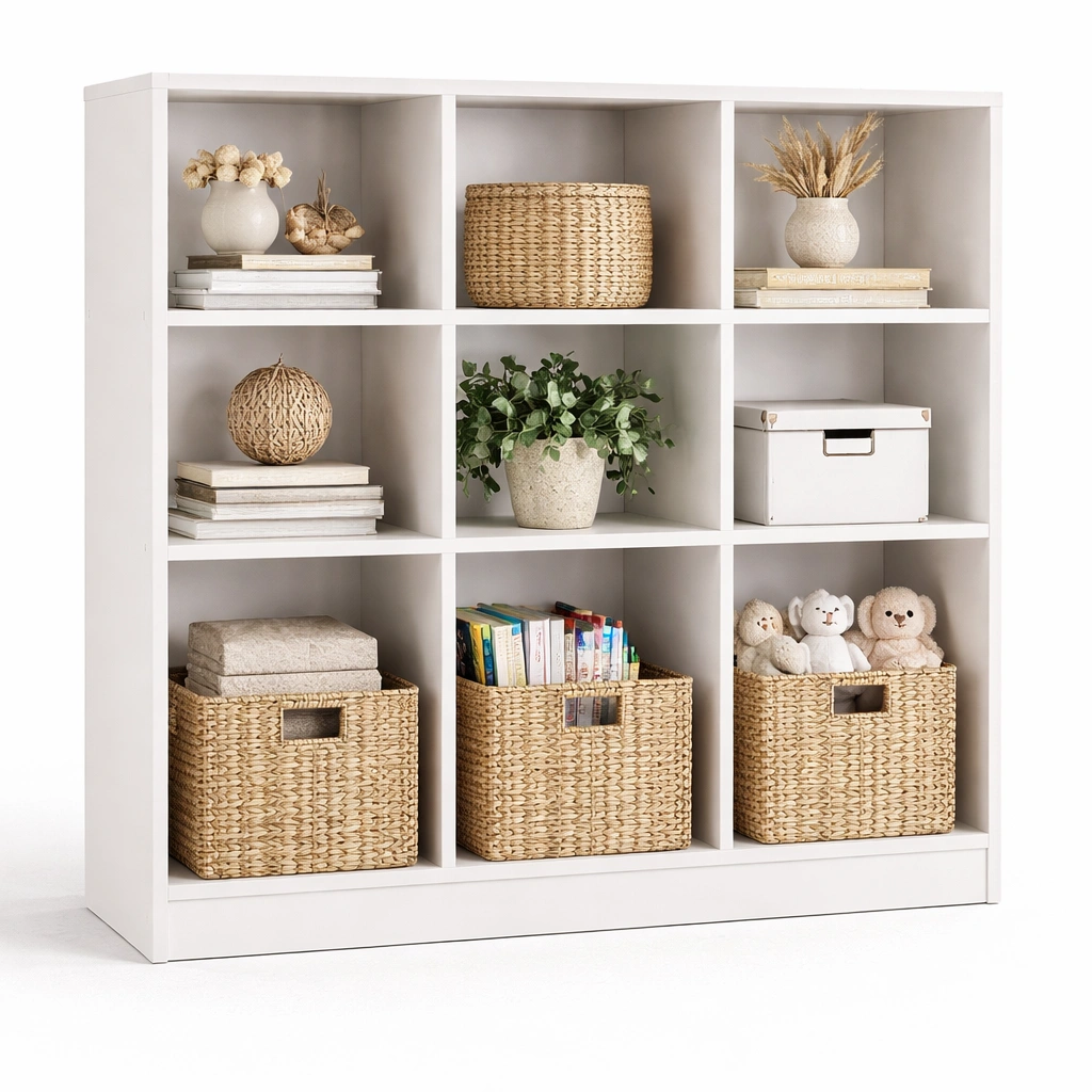 Regal Wei? mit 9 F?chern und Stauraum-roomaroa