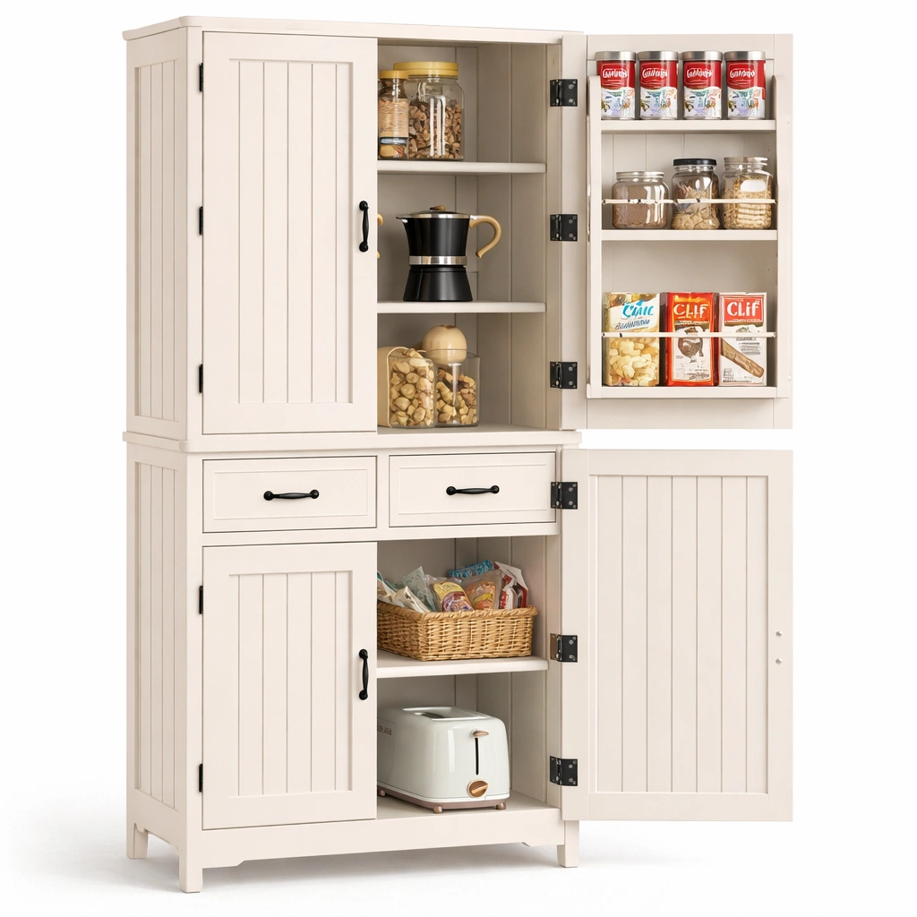 Vorratsschrank Wei? mit Tren und Innenf?chern-roomaroa