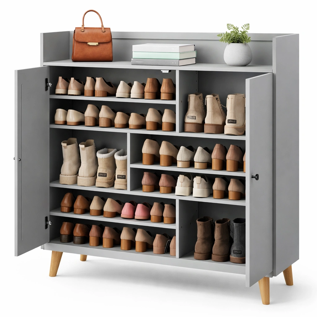 Schuhschrank Grau mit Tren und Einlegeb?den-roomaroa