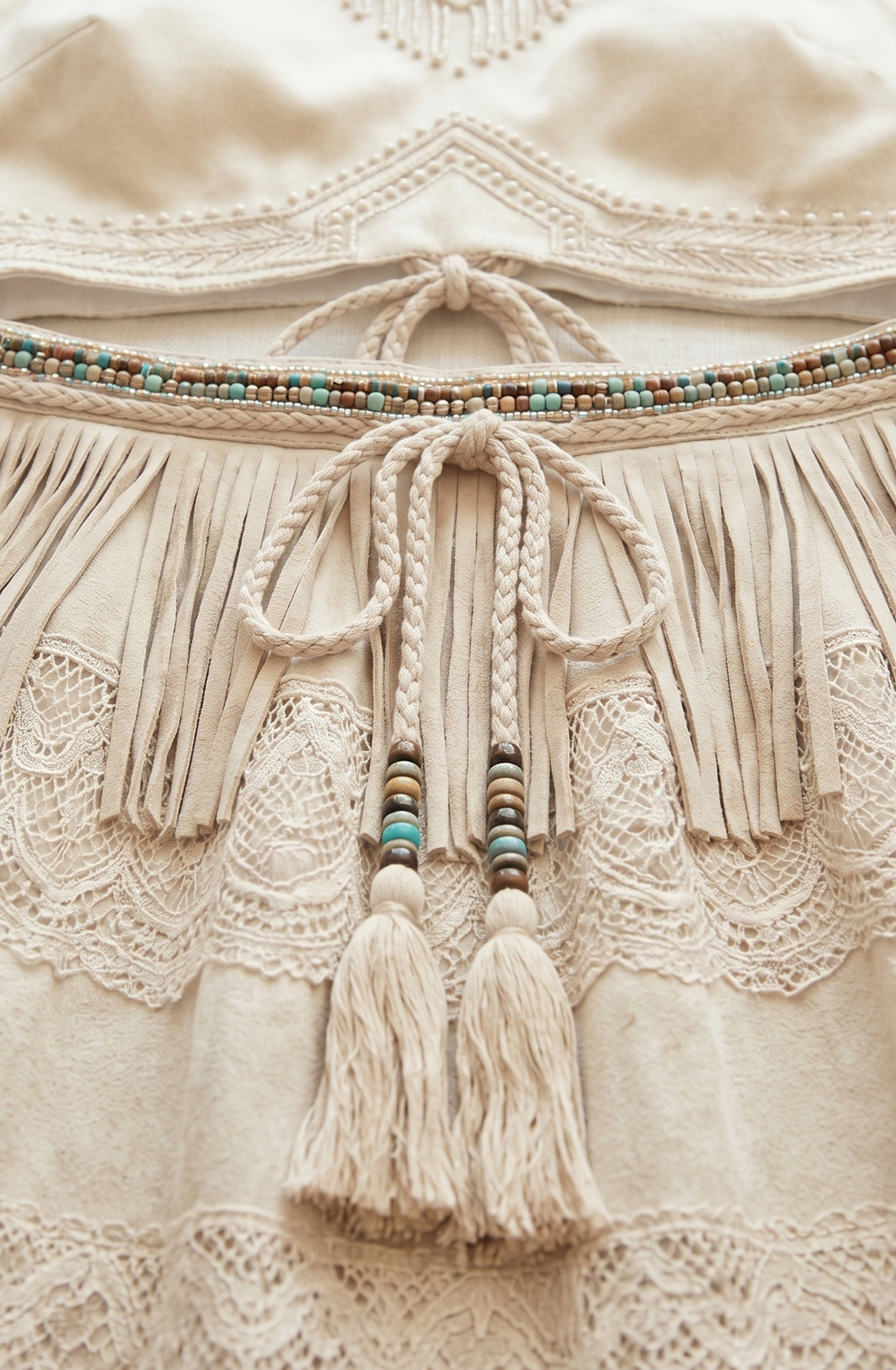 Boho Halter Crop Top & Tiered Lace Fringe Mini Skirt Two-Piece Set