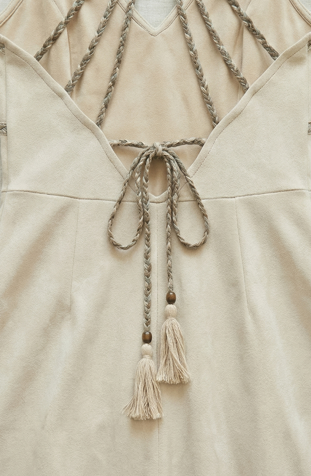 Cotton Blend Boho Cross-Strap Mini Dress With Tassel Detail