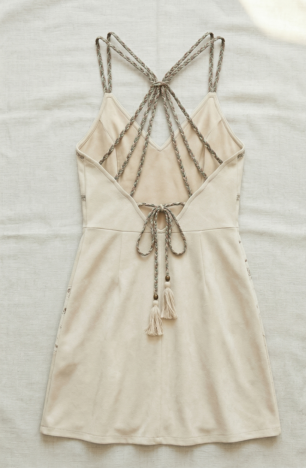 Cotton Blend Boho Cross-Strap Mini Dress With Tassel Detail
