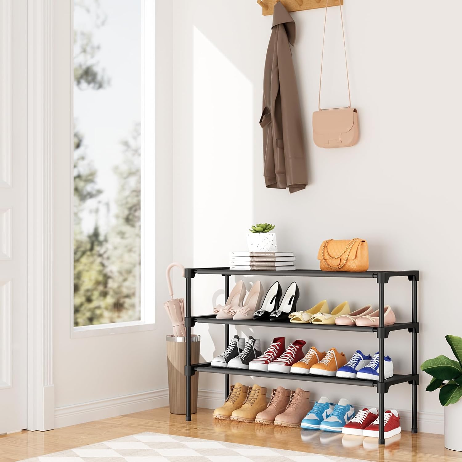 3 Tier Shoe Organizer Stackable Metal Shoe Shelf for Entryway