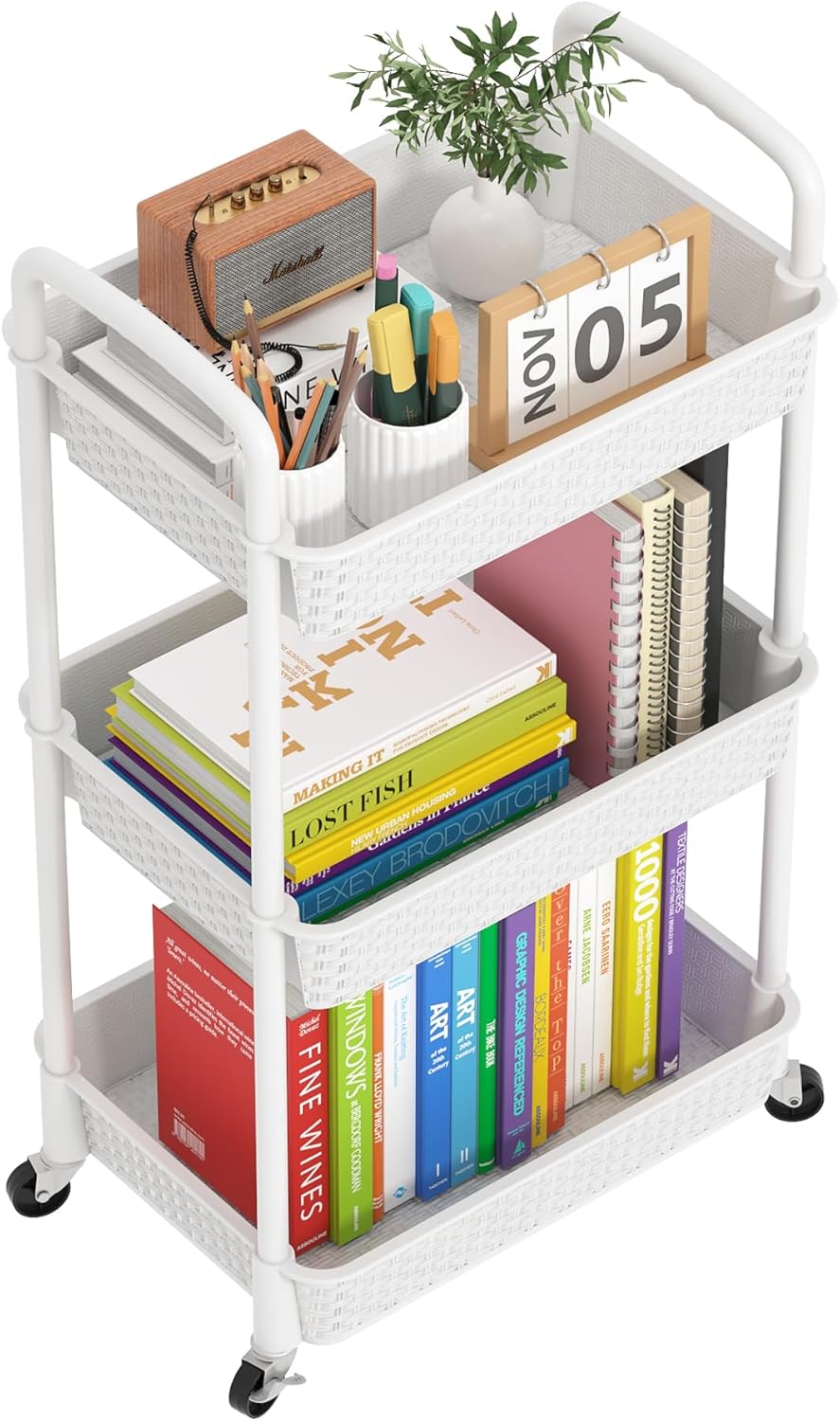 3-Tier Plastic Rolling Utility Cart with Handle