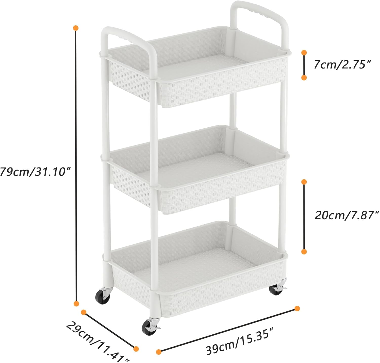 3-Tier Plastic Rolling Utility Cart with Handle