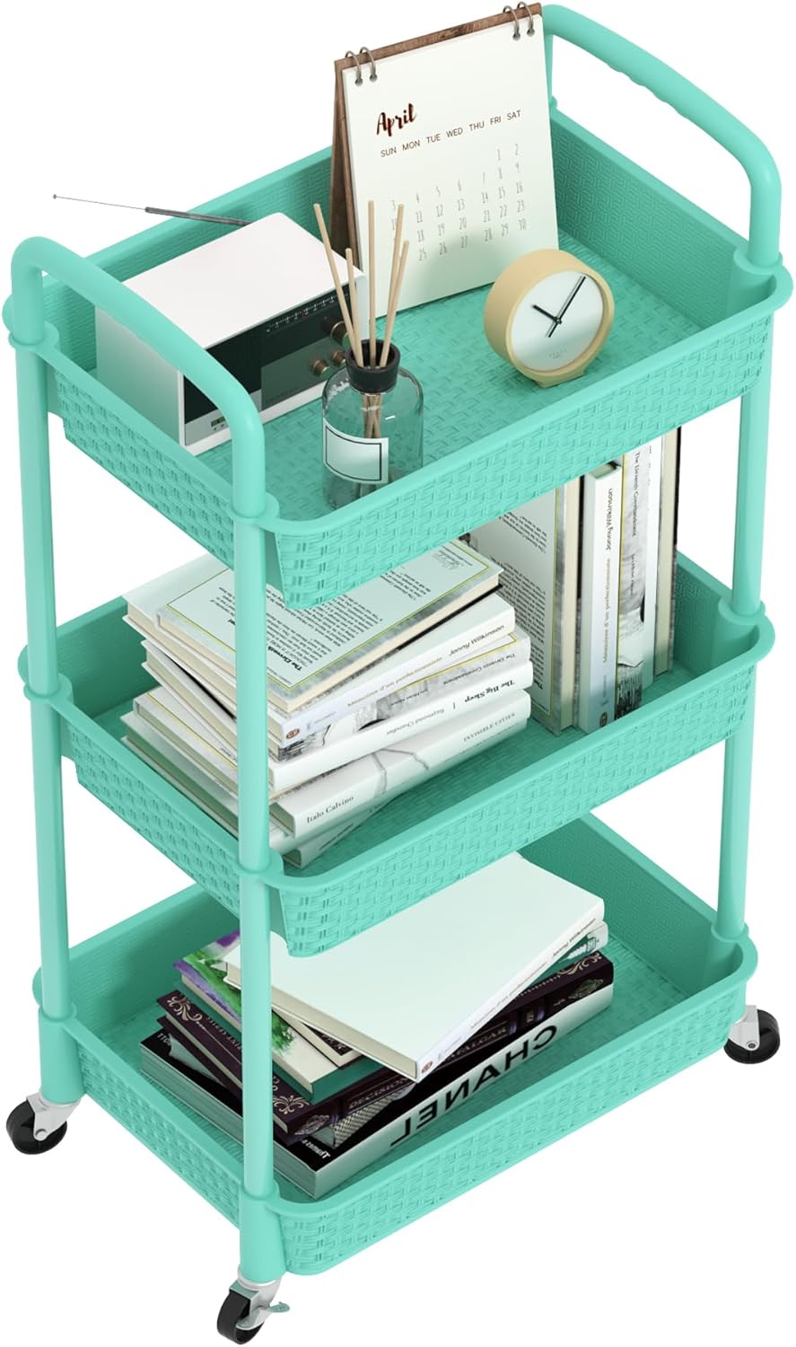 3-Tier Plastic Rolling Utility Cart with Handle